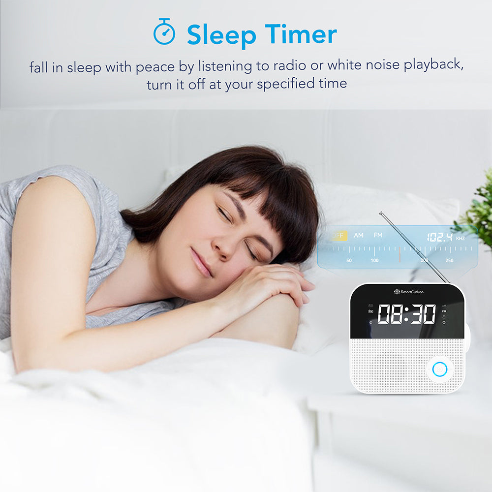 SMARTCUCKOO Smart Alarm Clock Radio- WIFI enabled Talking Clock with AM/FM Radio - White Noise Temperature-humidity Sensor Personal Voice Medication Reminder. iOS/Android App and remote control!