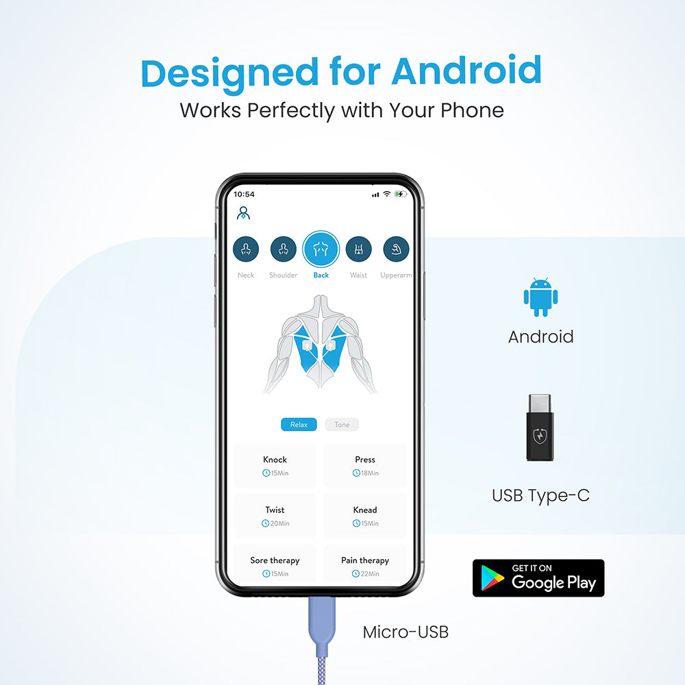 SmartCuckoo - Smart TENS & EMS Device design for Android phone with Micro USB and Type C connector, relief for Office Workers, Seniors, and Ladies