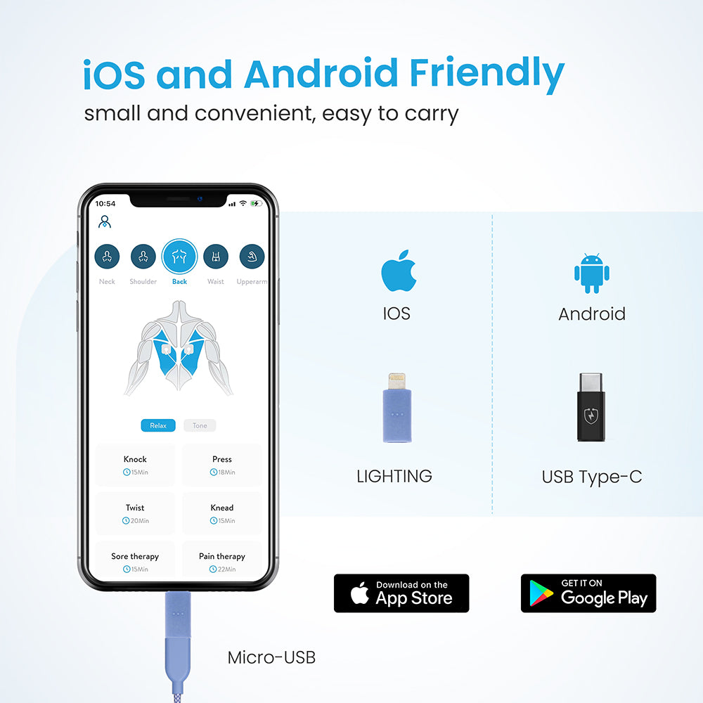 SmartCuckoo - Smart TENS & EMS Device with Bluetooth Connectivity for Office Workers, Seniors, and Ladies (iOS & Android Compatible)