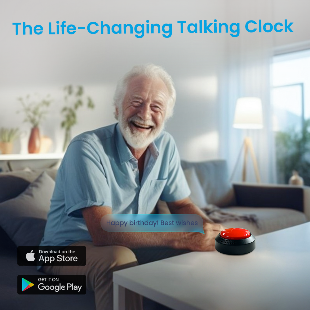 Large Button Talking Clock with Alarm for Visually Impaired, Elderly, Blind, Dementia, Parkinson’s, Alzheimer’s Extras with iOS and Android app