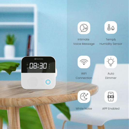 SMARTCUCKOO Smart Alarm Clock AM/FM Radio-  White Noise Temperature-humidity Sensor Personal Voice Medication Reminder. iOS/Android App, remote control and WIFI enabled!