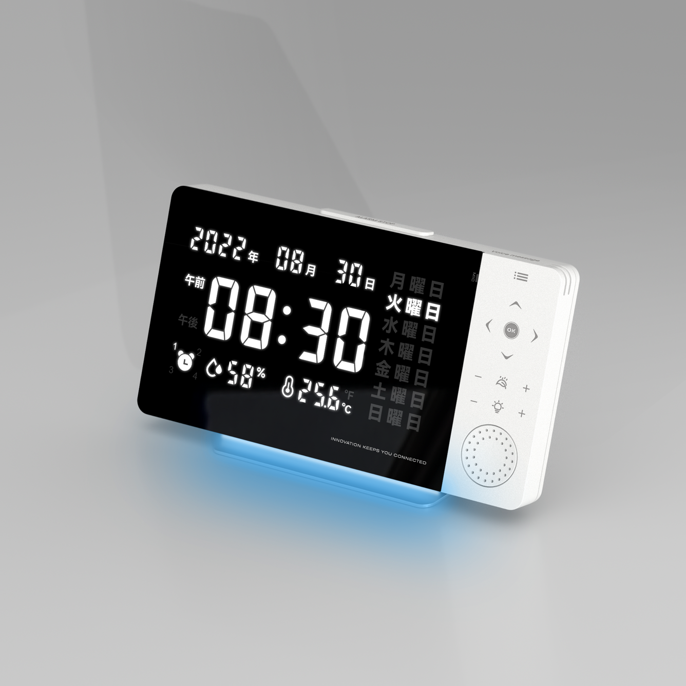 SMARTCUCKOO Smart Alarm Clock - 8-inch Large Display clear Day of the Week reading Night Light White Noise Temperature-humidity Sensor Personal Voice Medication Reminder. iOS/Android App, remote and  Bluetooth connection!